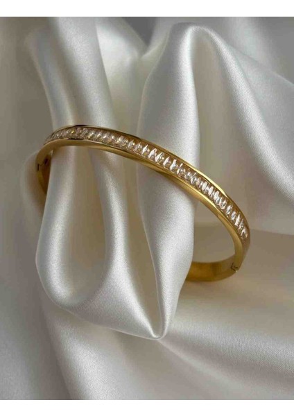 Gold Çelik Baget Taşlı Kelepçe Bileklik modelleri