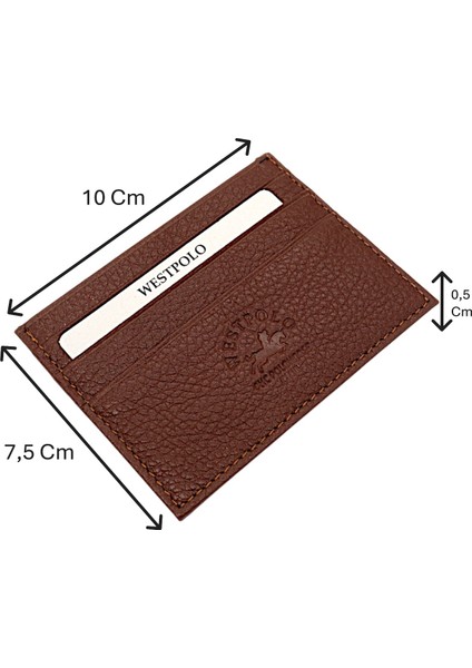 Hakiki Deri Slim Ince Unisex Kartlık - Taba