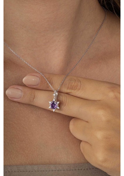 Ametist Taşlı Prenses Tektaş Gümüş Kolye fiyatları
