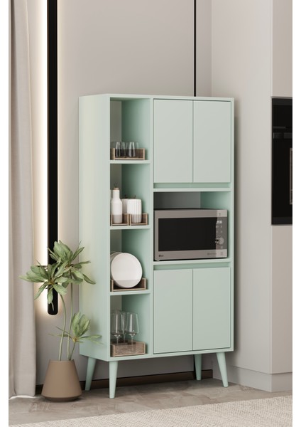 Linea Mint Yeşili Mdf Çok Amaçlı Fırın Dolabı Raflı,kapaklı 80X32X140 cm fiyatları