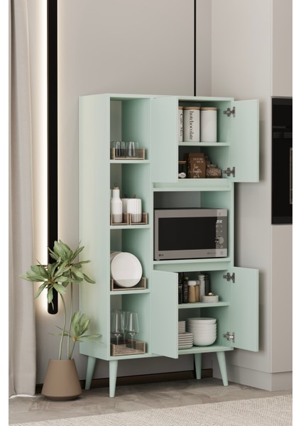 Linea Mint Yeşili Mdf Çok Amaçlı Fırın Dolabı Raflı,kapaklı 80X32X140 cm modelleri