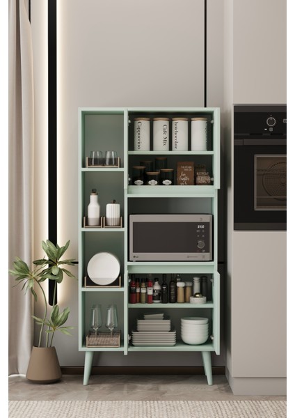 Linea Mint Yeşili Mdf Çok Amaçlı Fırın Dolabı Raflı,kapaklı 80X32X140 cm fırsatları