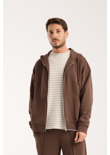 %100 Pamuk Erkek Oversize Fermuarlı Kapüşonlu Sweatshirt | Bol Kesim Hoodie