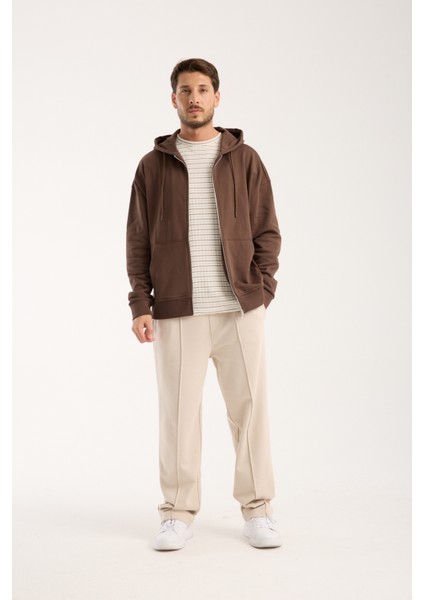 %100 Pamuk Erkek Oversize Fermuarlı Kapüşonlu Sweatshirt | Bol Kesim Hoodie