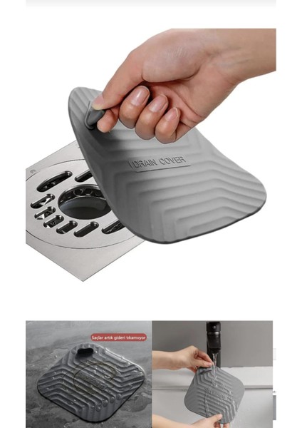 Gri Renk Kare Kötü Koku Önleyici Silikon Mat Banyo Mutfak Lavabo Balkon Gider Tıpası Kapağı