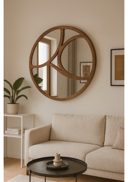 Patara Stone Circle Dekoratif Ayna -Ahşap Duvar Aynası -Yuvarlak Ayna fiyatları