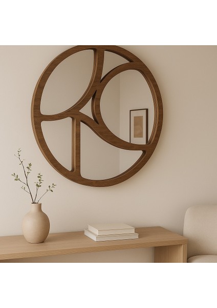 Patara Stone Circle Dekoratif Ayna -Ahşap Duvar Aynası -Yuvarlak Ayna modelleri