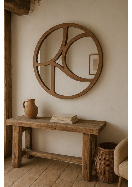 Patara Stone Circle Dekoratif Ayna -Ahşap Duvar Aynası -Yuvarlak Ayna fırsatları