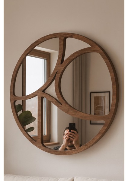 Patara Stone Circle Dekoratif Ayna -Ahşap Duvar Aynası -Yuvarlak Ayna indirimleri