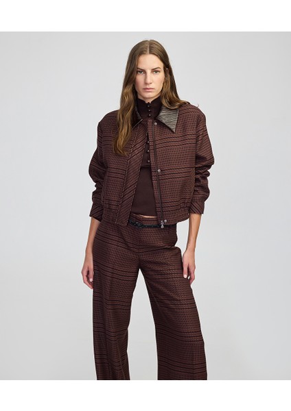 Kontrast yaka ekose desen ceket IW6250005094074