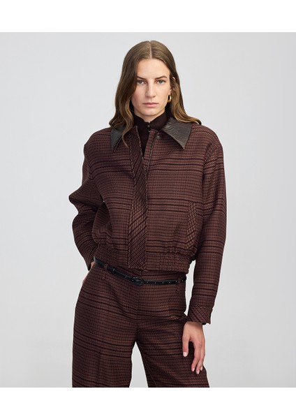 Kontrast yaka ekose desen ceket IW6250005094074 fiyatları