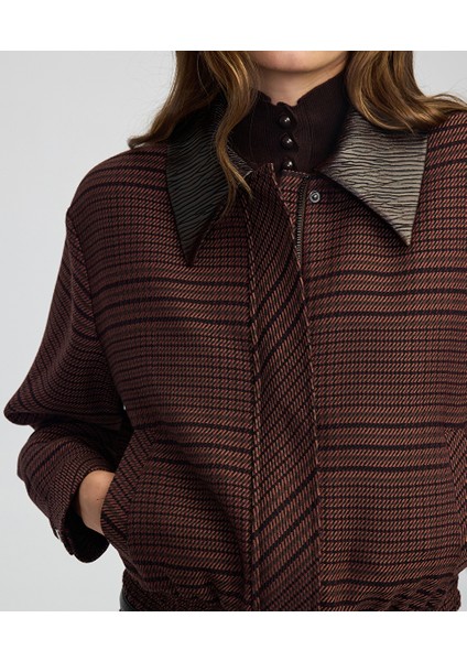Kontrast yaka ekose desen ceket IW6250005094074 modelleri