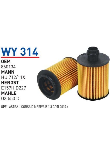 WY314 Oem 860134 Oem 55207208 Fiat Doblo Lınea 1,6 Multıjet Otomobil Yağ Filtre Oil Filter