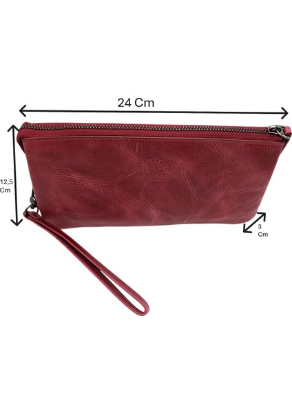Hakiki Eskitme Deri El Geçirme ve Bileklikli Unisex El Portföyü -Bordo
