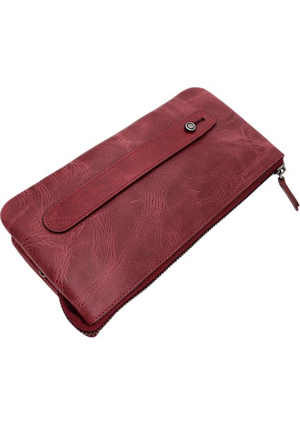 Hakiki Eskitme Deri El Geçirme ve Bileklikli Unisex El Portföyü -Bordo fırsatları