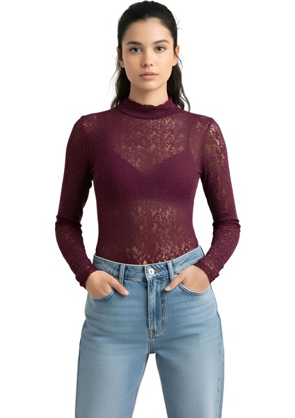 Kadın Bordo Uzun Kollu Yarım Balıkçı Yaka Body fiyatları