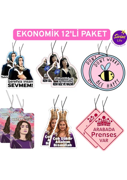 Ekonomik 12'li Karışık Aşko Kuşko Görselli Karışık Oto Araba Araç Kokusu ve Aksesuarı