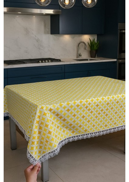 Lüks Güpürlü Sarı Duck Kumaş Masa Örtüsü Şık Desenli Su Geçirmez Silinebilir fiyatları