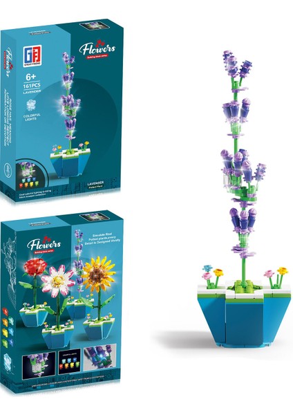 Saksılı Renkli Işıklı Blok Çiçek - Lavanta 161 Parça