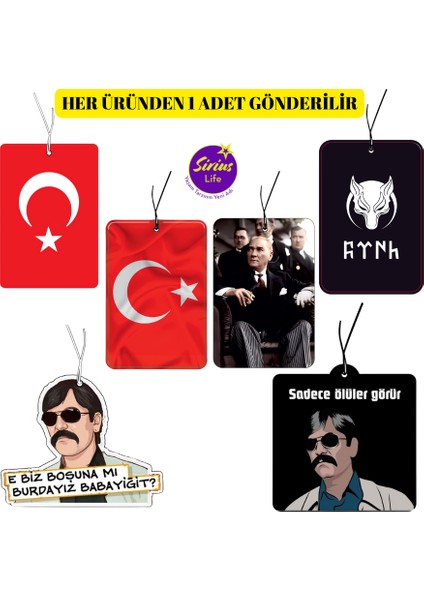 5'li Türk Bayrağı, Atatürk, Türk Yazısı, Kurtlar Vadisi Pala Tasarımlı Araba, Araç, Oto Kokusu fiyatları