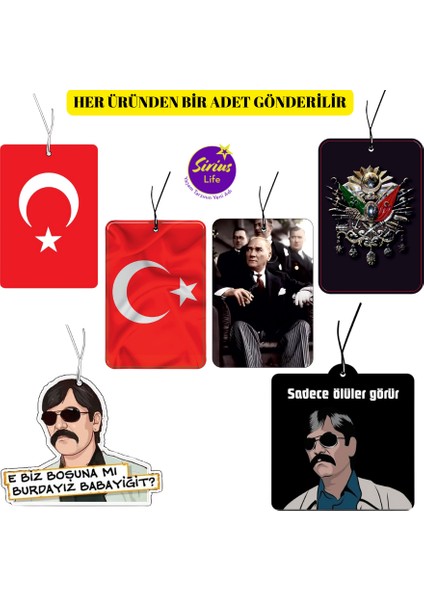 5'li Türk Bayrağı, Atatürk, Osmanlı Tuğralı, Kurtlar Vadisi Pala Tasarımlı Oto, Araç, Araba Kokusu fiyatları