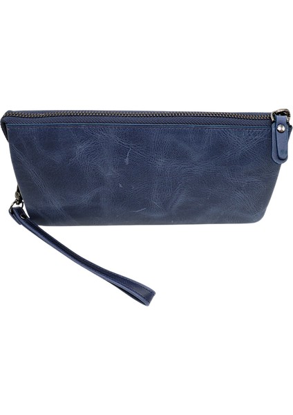 Hakiki Eskitme Deri El Geçirme ve Bileklikli Unisex El Portföyü - Lacivert fiyatları