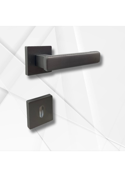 Lusso Antrasit Kare Rozetli Oda Kapı Kolu ve 45X18MM Antrasit Oda Gömme Kilit Set