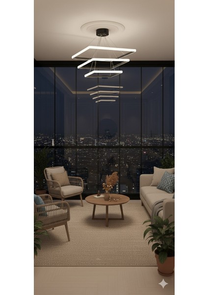 Modern Kare Siyah Kasa Günışığı LED Avize modelleri