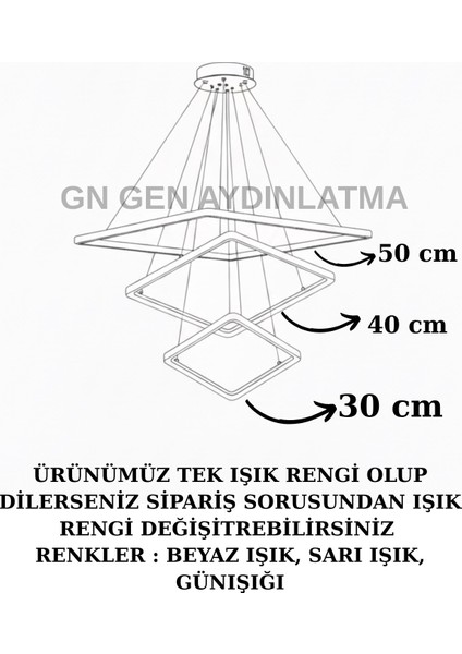 Modern Kare Siyah Kasa Günışığı LED Avize