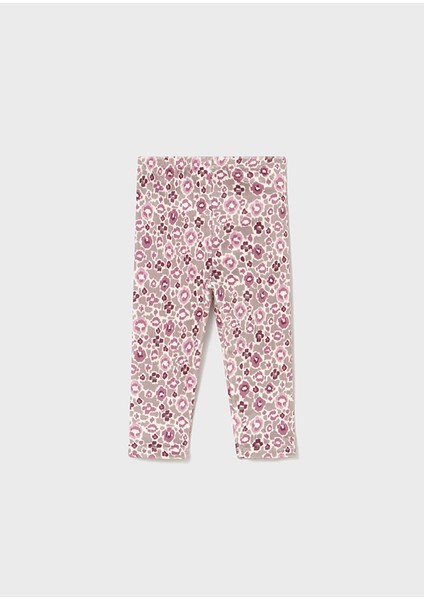 Kız Bebek 3’lü Takım | 1-4 Yaş | Bej Tüylü Yelek, Bej Baskılı Pamuklu Tişört, Pembe Desenli Tayt