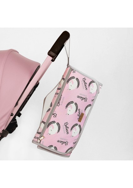 Bebek Alt Açma Minderi Bakım Çantası Unicorns - Pembe