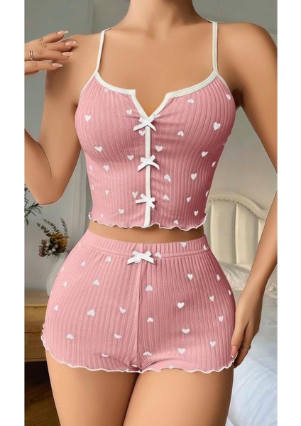 Kalp Detaylı Kadın Pijama Takımı