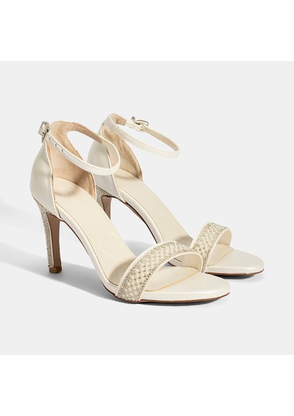 Kadın Beyaz Ayarlanabilir Tokalı Taşlı Topuklu Abiye Sandalet