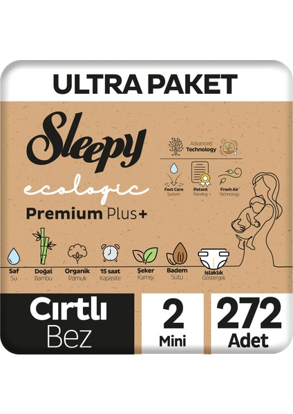 Ecologic Premium Plus Ultra Paket Bebek Bezi 2 Numara Mini 272 Adet