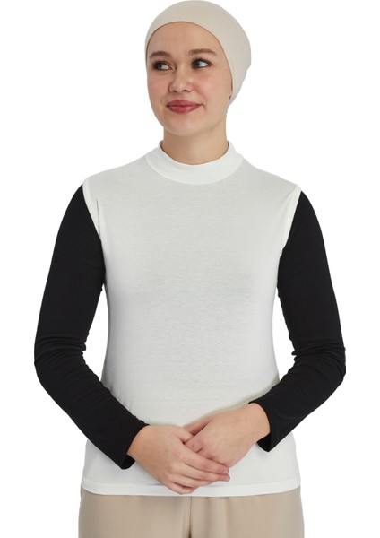 Manolyaşal Kolsuz Balıkçı Yakalı Organik Kadın Body - Ekru - L-XL