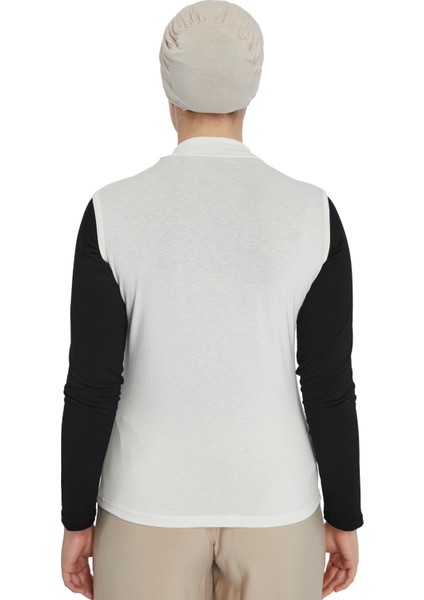 Manolyaşal Kolsuz Balıkçı Yakalı Organik Kadın Body - Ekru - L-XL modelleri