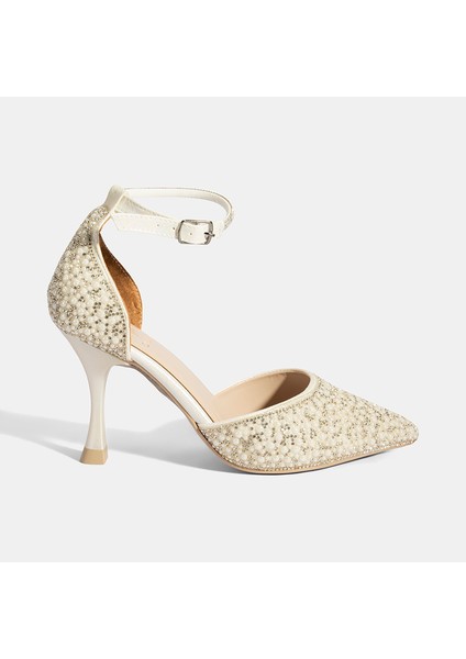 Kadın Beyaz Ayarlanabilir Tokalı Taşlı Gelin Ayakkabısı fiyatları