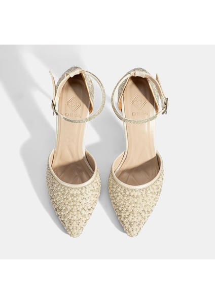 Kadın Beyaz Ayarlanabilir Tokalı Taşlı Gelin Ayakkabısı fırsatları