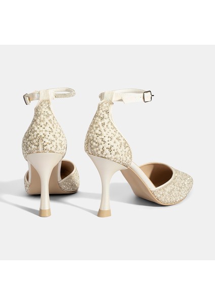 Kadın Beyaz Ayarlanabilir Tokalı Taşlı Gelin Ayakkabısı indirimleri