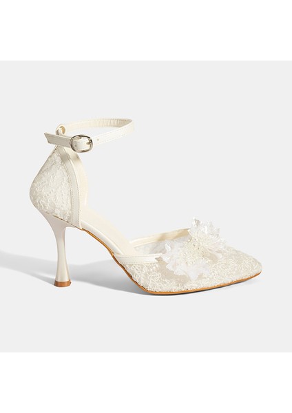 Kadın Beyaz Dantel Detaylı Taşlı Topuklu Gelin Ayakkabısı fiyatları