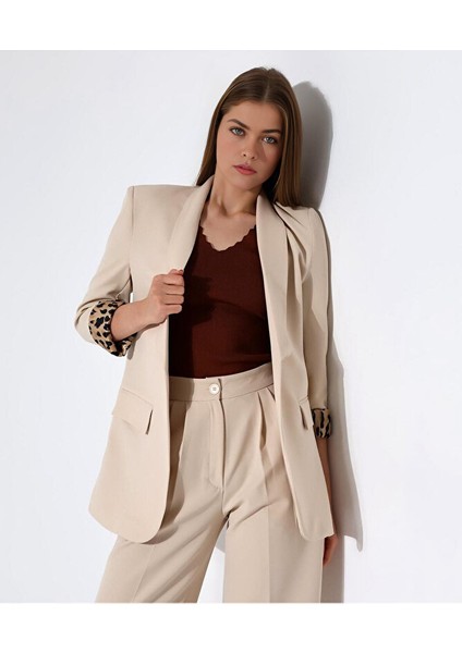 Kadın Normal Kalıp Içi Leopar Desem Hürrem Blazer Ceket