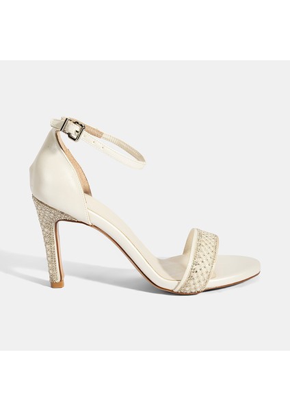 Kadın Beyaz Ayarlanabilir Tokalı Taşlı Topuklu Abiye Sandalet fiyatları