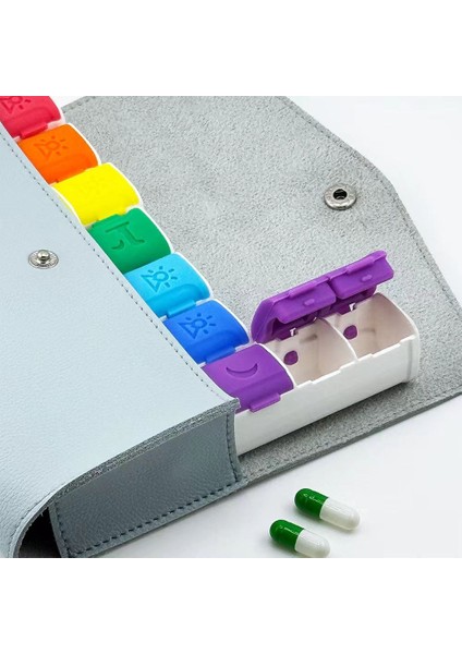 Haftalık Ilaç Kutusu 7 Günlük Sabah Akşam Düzenleyici Set Taşıma Çantalı Gri Renkli Vitamin Organizer