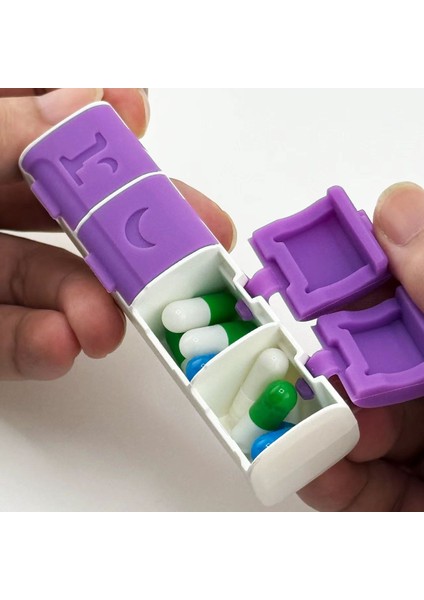 Haftalık Ilaç Kutusu 7 Günlük Sabah Akşam Düzenleyici Set Taşıma Çantalı Gri Renkli Vitamin Organizer