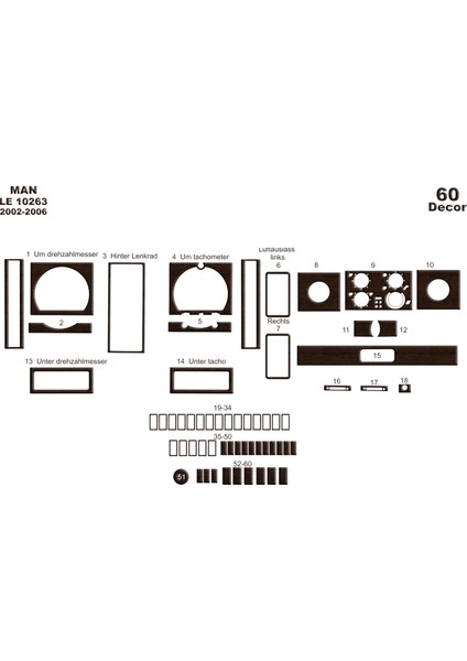 Man Le Konsol-Torpido Kaplama 2002-2006 60 Parça Koyu Meşe