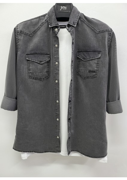 Erkek Gömlek Slim Fit Yıkamalı Kot Gömlek