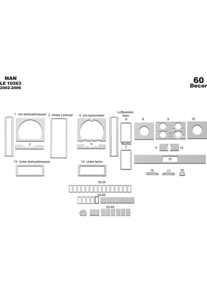 Man Le Konsol-Torpido Kaplama 2002-2006 60 Parça Alüminyum