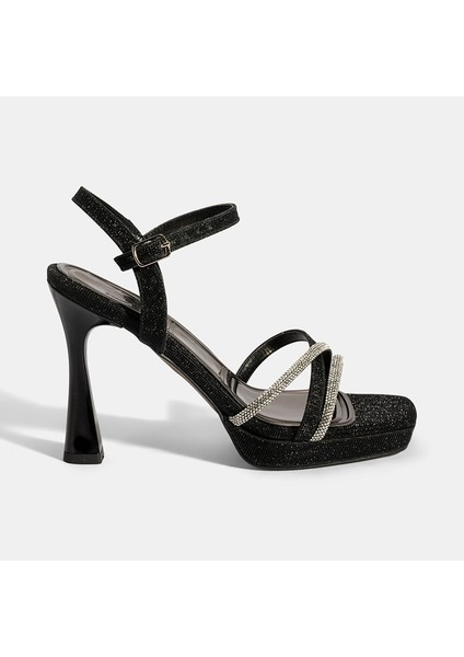 Kadın Siyah Ayarlanabilir Tokalı Taşlı Topuklu Abiye Sandalet fiyatları
