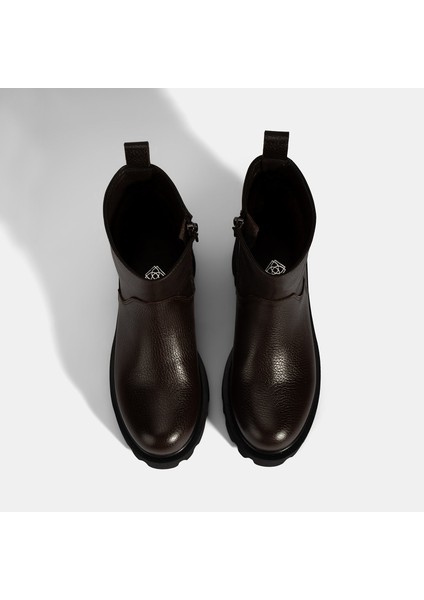 Kadın Kahve Kalın Tabanlı Deri Bot