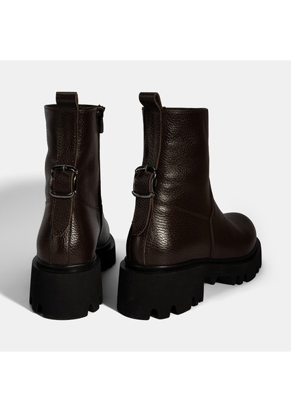 Kadın Kahve Kalın Tabanlı Deri Bot